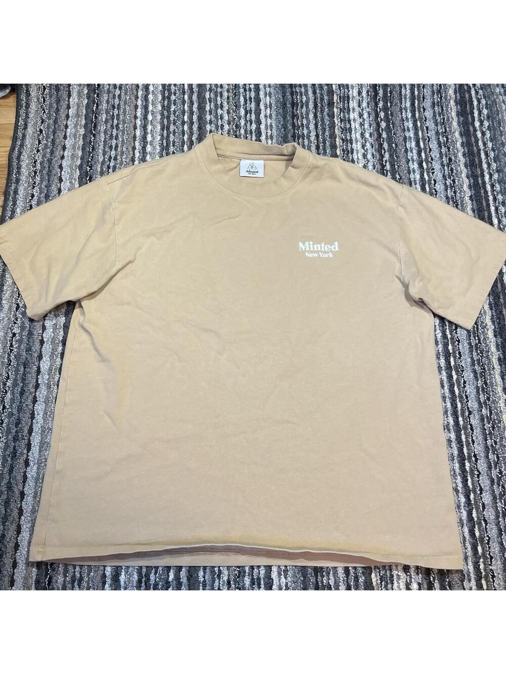 Minted New York Shirt Mens Medium Beige Logo Back Print Tee NY
